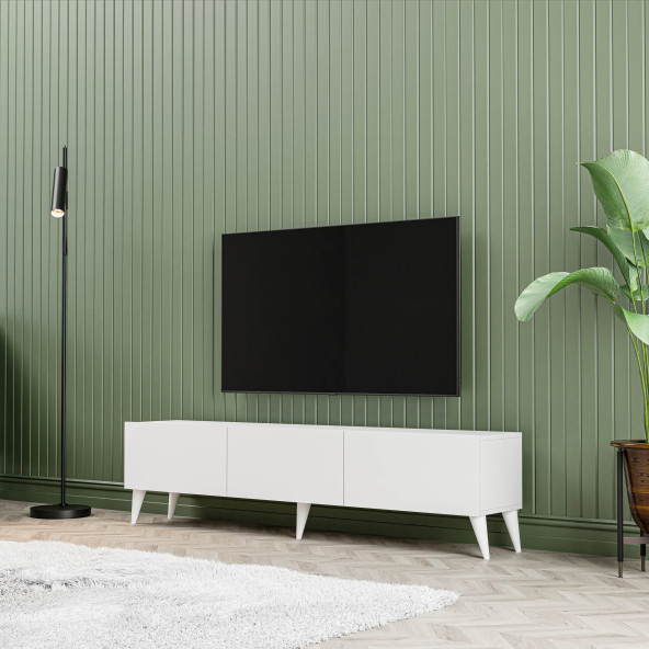 Mezza 1240 EVA 3 KAPAKLI KULPSUZ 150 CM AYAKLI TV ÜNİTESİ BEYAZ ürün görseli 1