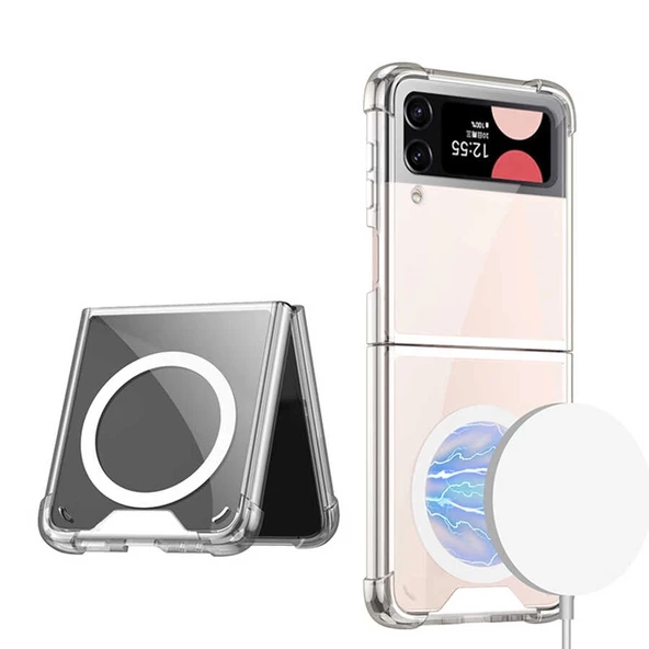 Z Flip 3 Uyumlu  Uyumlu KılıfWireless Şarj Özellikli Airbagli Kıpta Anti Shock Magsafe Kapak ürün görseli 1