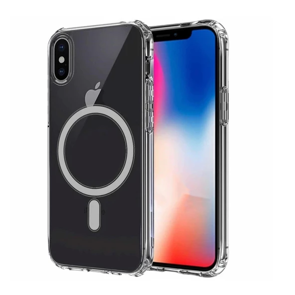 iPhone XS 5.8 Uyumlu  Uyumlu KılıfMagsafe Şarj Özellikli Şeffaf Sert PC Embos Kapak ürün görseli 1