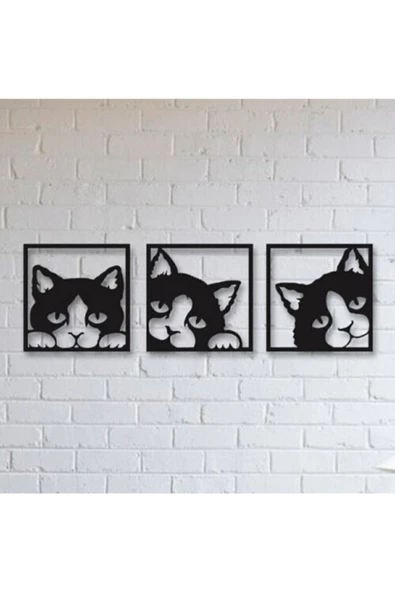 3 Lü Kedi Tablosu Lazer Kesim Mdf Tablo ürün görseli 1