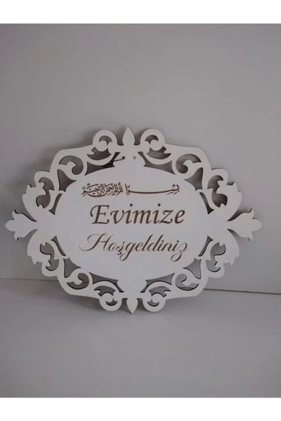 Beyaz Evimize Hoşgeldiniz Dekoratif Ahşap Kapı Süsü ürün görseli 1