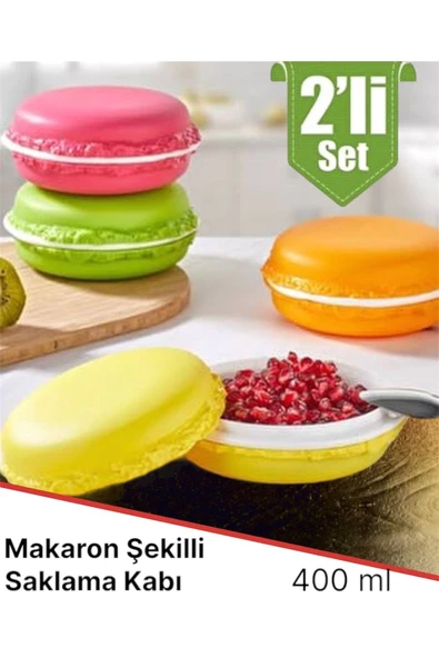 2'Li Makaron Beslenme Saklama Kutusu 2 Adet Çerezlik Anaokulu İçin Eğlenceli Kapaklı Kutular ürün görseli 1