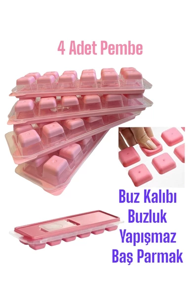 4 Adet Pembe Bas Parmak Silikon Buz Kalıbı 12 Bölmeli Buz Kalıbı Silikon Buzluk ürün görseli 1