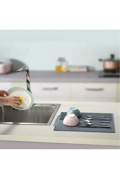 Silikon Silikon Bulaşık Kurutma Matı Maxi Boy 44x33cm 36 x 46 Gri ürün görseli 1
