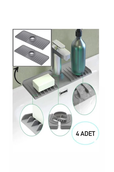 4 Adet Elastik Musluk Matı Su Tutucu Düzenleyici Kaydırmaz Taban Organizer Mutfak Banyo Lavabo ürün görseli 1