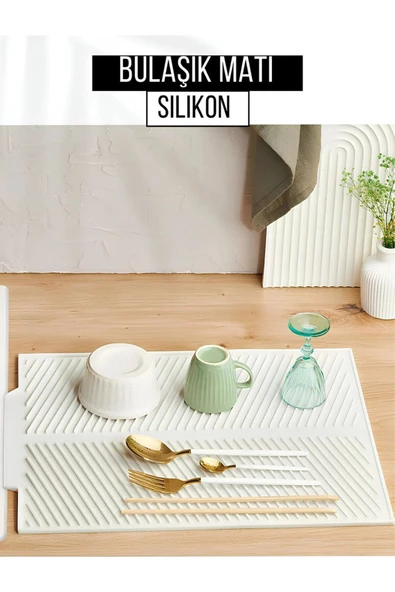 Büyük Boy Krem 44 X 33 Cm Silikon Bulaşık Kurutma Matı Bulaşıklık | Bulaşık Altlığı Tezgah Üstü ürün görseli 1