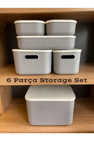6 Parça Storage Gri Set 5 Boy Çok Amaçlı Dolap Içi Kapaklı Düzenleyici Kutu Dekoratif Saklama Kutusu ürün görseli 1