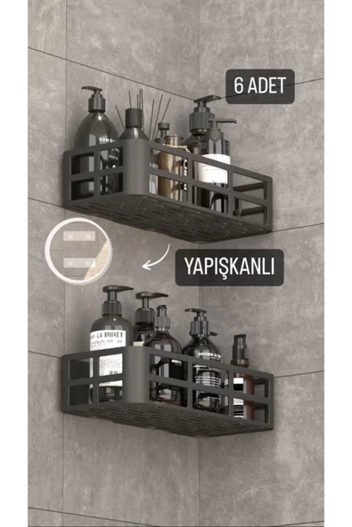 6 Adet Banyo Düzenleyici Şampuanlık Sabunluk Set Yapışkanlı Askılı Duş Rafı Organizer ürün görseli 1