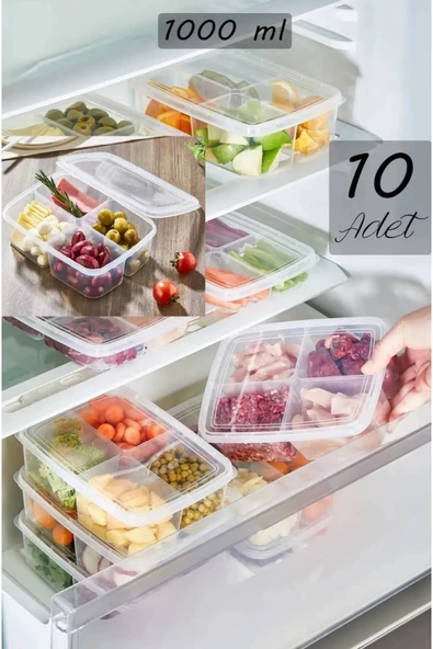 10 Adet 1 Kg Large 4 Bölmeli Öğünlük Et Sebze Saklama Kabı Buzluk Kuşbaşı Kurban Kıyma Kutusu ürün görseli 1