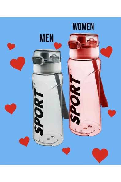 2'Lİ  PEMBE-GRİ Kilitli Kapaklı Taşıma İpli Exclusive Kalite BPA Free Okul ve Sporcu Suluk Matara ürün görseli 1