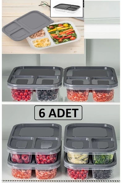 6 Adet Sera Bölmeli Buzluk Saklama Kabı Öğünlük Kıyma Sebze Dondurucu Düzenleyic ürün görseli 1