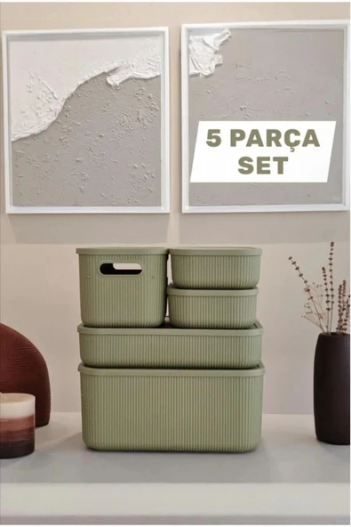 5 Parça Yeşil Storage Set Kapaklı  Dolap Içi Düzenleyici, Sepet, Çorap, Kıyafet Düzenleyici ürün görseli 1