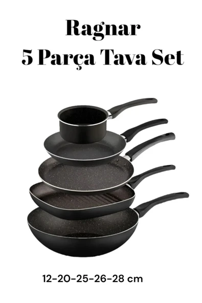 Ragnar 5 Parça Tava Seti 5 Li Çeyiz Tava Set Wok Grill Krep Sosluk Kaçerola Ve Sahan Yumurta Tavası ürün görseli 1