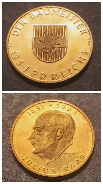 1891 - 1964 JULIUS RAAB -DER BAUMEISTER ÖSTER REICHS A900 MAC - 11.36gr 22 ayar A900 Altın Madalya ürün görseli 1