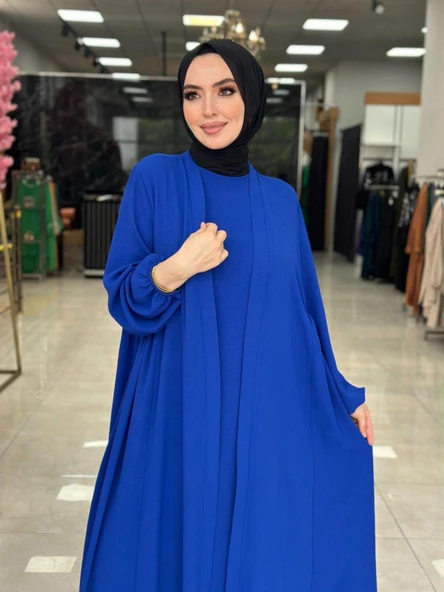 Hülya Abaya Takım Saks Mavisi - Resim 2