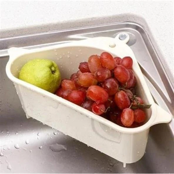 Vantuzlu Üçgen Sebze Meyve  Lavabo Raf Evye Süzgeç Sünger Tutucu Düzenleyici Mutfak Organize ürün görseli 1