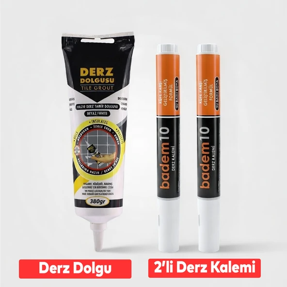 Derz Dolgu 380 Gr Beyaz Kuruyan Su Bazlı Kokusuz Kalıcı Derz Kalemi Beyaz (2'Li SET) ürün görseli 1