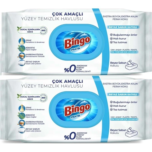 Bingo Clean Yüzey Temizlik Havlusu 96 Yaprak Beyaz Sabun Plastik Kapaklı (2 Li Set) 192 Yaprak ürün görseli 1