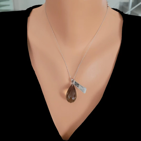 925Ayar Gümüş Smoky Quartz Damla Taşlı Kolye ürün görseli 1