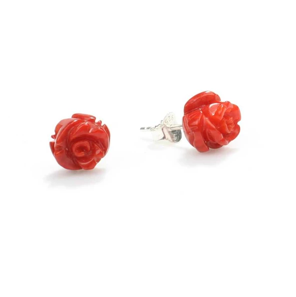 925 Ayar Gümüş 1 cm Gül Mercan Küpe ürün görseli 1