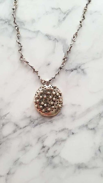 925 Ayar Gümüş Oval Deliklik Tasarım Kolye ürün görseli 1