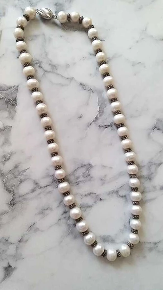925 Ayar Gümüş 1 cm İnci Kolye - Resim 2