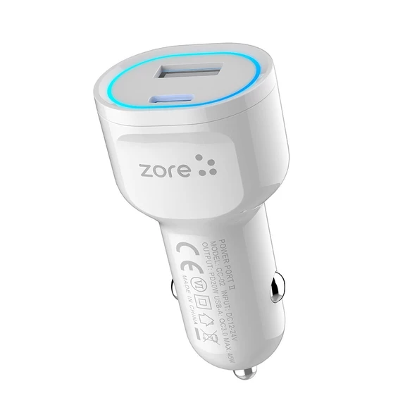 CC-02 Hızlı Şarj Özellikli LED Işıklı QC 3.0 USB-A ve Type-C PD Araç Şarj Başlığı PD 20W ürün görseli 1