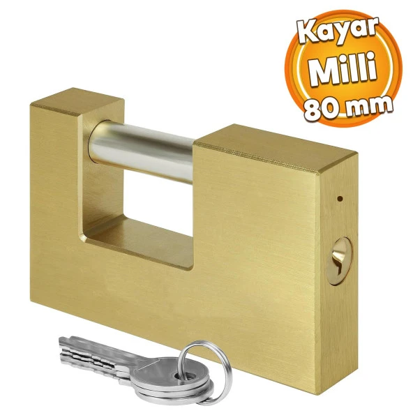 Kepenk İşyeri Kapısı Kilidi Yassı Çelik Kayar Milli Asma Kilit Kapı Emniyet 80 mm 3 Anahtarlı Metal ürün görseli 1