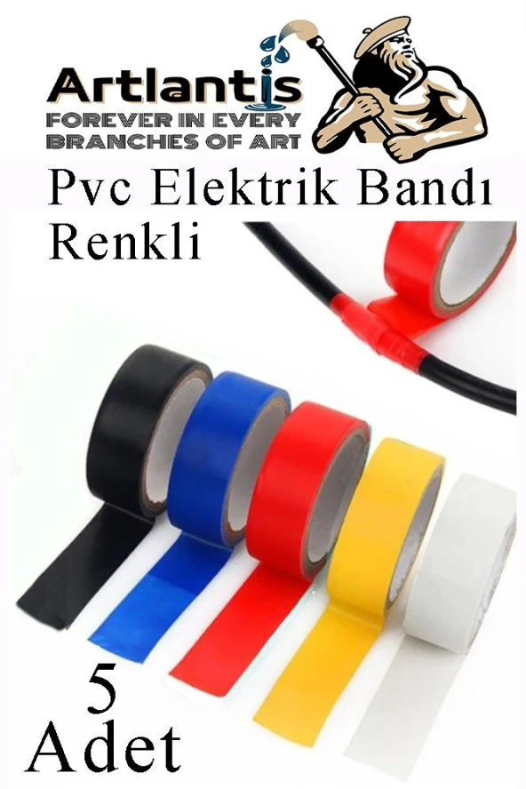 Renkli Elektrik Bandı 5 Adet Pvc İzolo Bant Elektrikçi Bandı Su Geçirmez Isıya Dayanıklı Yalıtım Bandı ürün görseli 1