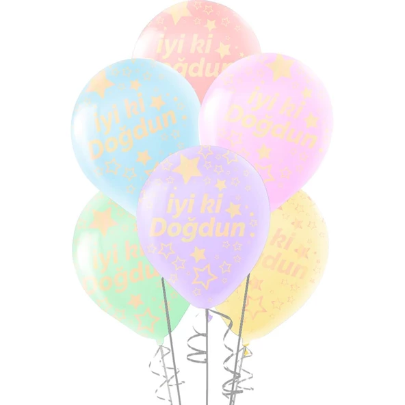 Helyuma Uyumlu İyiki Doğdun Baskılı Makaron Balon Karışık Pastel Renkler 12 inch 100 Adet ürün görseli 1