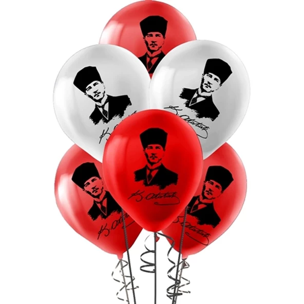 Helyuma Uyumlu Atatürk Baskılı Balon 12 inch 100 Adet 23 Nisan 19 Mayıs 30 Ağustos 29 Ekim Balon ürün görseli 1