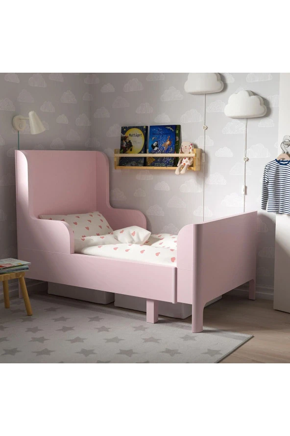 Busunge Uzayabilen Çocuk Karyolası, Açık Pembe Renk MeridyenDukkan 80x200 cm ürün görseli 1