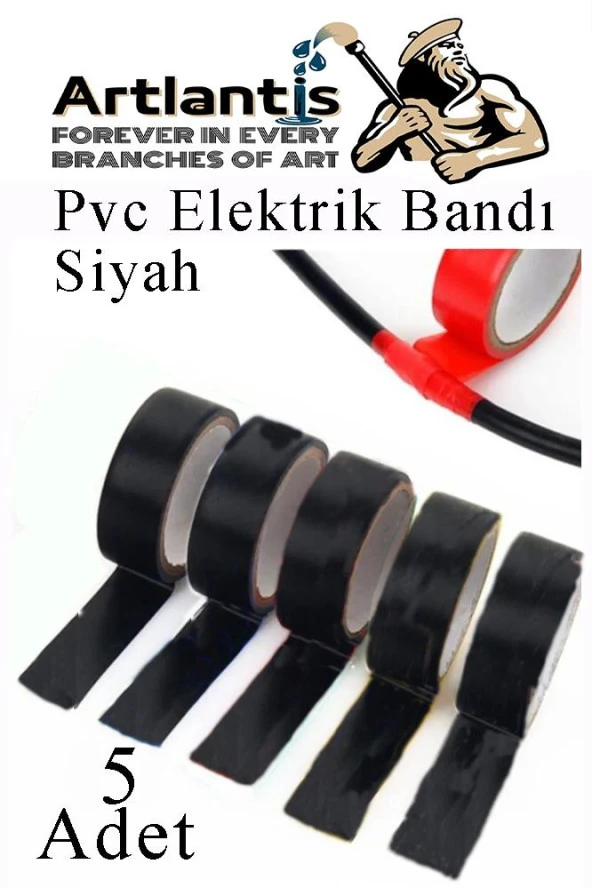 Siyah Elektrik Bandı 5 Adet Pvc İzolo Bant Elektrikçi Bandı Su Geçirmez Isıya Dayanıklı Yalıtım Bandı ürün görseli 1
