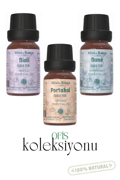 Minia Bahçe Aromaterapi Ofis Koleksiyonu: Nioli, Portakal ve Nane Uçucu Yağları Seti (%100 Saf, 10ml x 3) ürün görseli 1