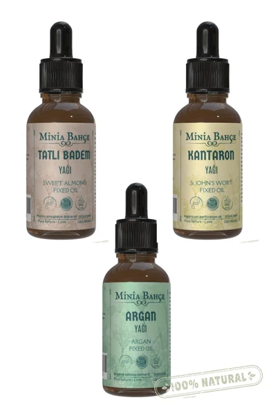 Tatlı Badem Yağı, Kantaron Yağı, Argan Yağı (3'lü Set) 30 ml x 3 Adet | %100 Saf ve Doğal ürün görseli 1