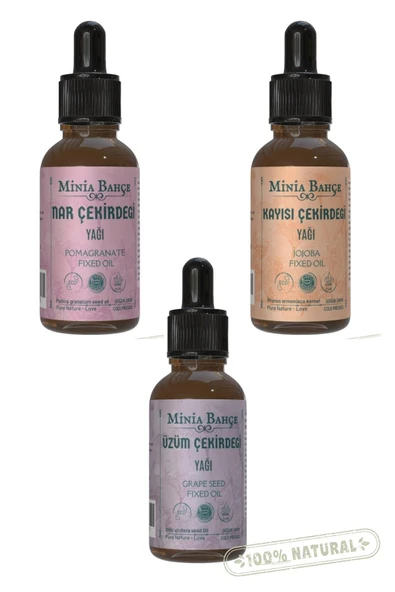 Nar Çekirdeği Yağı, Kayısı Çekirdeği Yağı, Üzüm Çekirdeği Yağı (3'lü Set) 30 ML x 3 Adet | %100 Saf ve Doğal Sabit Yağlar ürün görseli 1