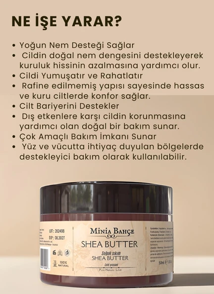 Soğuk Sıkım Shea Butter (Karite) Yağı %100 Doğal & Saf - 50ml x 2 ürün görseli 1