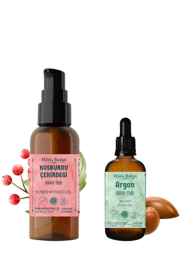 Kuşburnu Çekirdeği Yağı 100ml ve Argan Yağı 30ml - %100 Saf ve Doğal Yağlar ürün görseli 1