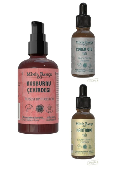 100ml Kuşburnu Çekirdeği Yağı, 30ml Çörekotu Yağı ve 30ml Kantaron Yağı: Doğal ve Etkili Cilt Bakımı ürün görseli 1
