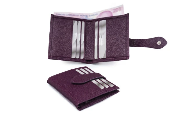 SANLINE 800 Hakiki Deri Kartlık Görünümlü Unisex Cüzdan - Mürdüm ürün görseli 1
