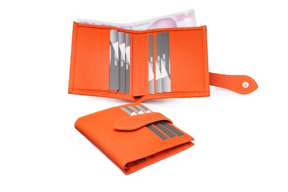 SANLINE 800 Hakiki Deri Kartlık Görünümlü Unisex Cüzdan - Turuncu ürün görseli 1