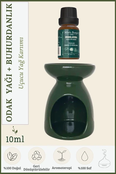 Odaklanma (Focus) Uçucu Yağ Karışımı Özel Seri (10 ml) ve Buhurdanlık: Konsantrasyon ve Zihinsel Netlik ürün görseli 1