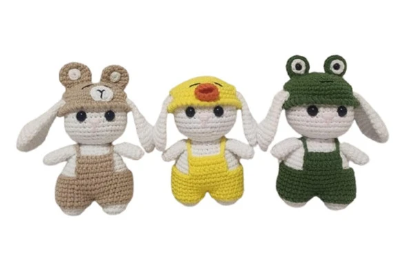 Tulumlu Tavşan Kardeşler Amigurumi Organik Oyuncak ürün görseli 1