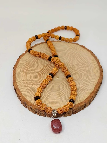 Çilek Kuvars Taşlı Rudraksha Tohum Kolye Dolama Bileklik 8mm (49724) ürün görseli 1