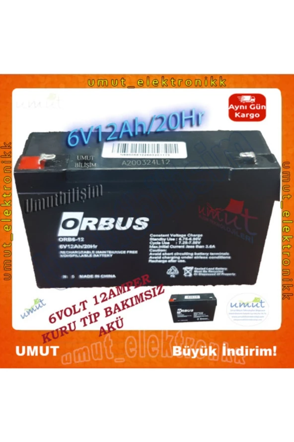 Orbus Pilsan Akülü Oyuncak Araç Araba Için Uyumlu - Akü 6V 12Ah - 6 Volt 12 Amper Kuru Tip Akü Pil - Resim 2