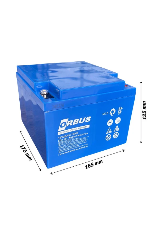 Orbus 12V 28Ah Yatık Jel Engelli Araç Aküsü 2024 Üretim ürün görseli 1