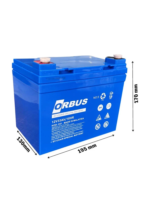 Orbus 12V 33Ah Jel Engelli Araç Aküsü 2024 Üretim ürün görseli 1