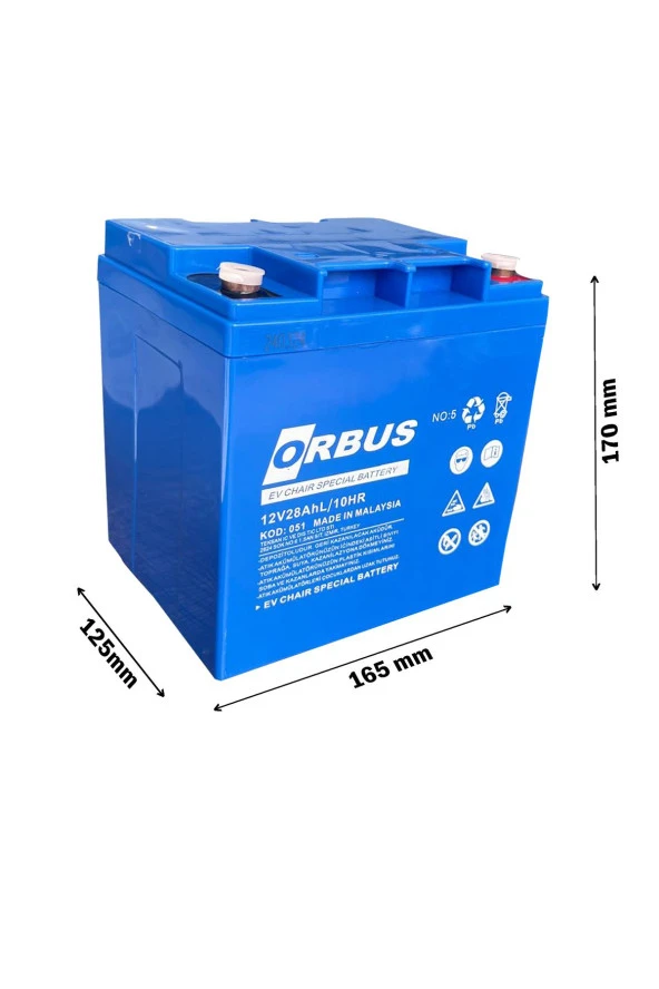 Orbus 12V 28Ah Dik Tip Jel Engelli Araç Aküsü 2024 Üretim ürün görseli 1