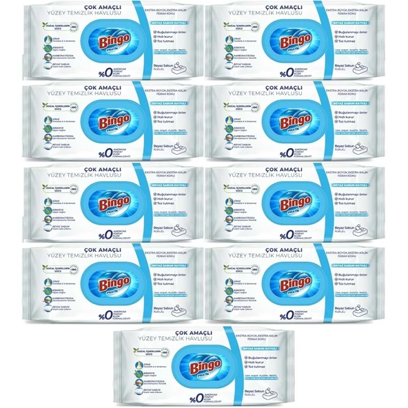 Bingo Clean Yüzey Temizlik Havlusu 96 Yaprak Beyaz Sabun Plastik Kapaklı (9 Lu Set) 864 Yaprak ürün görseli 1