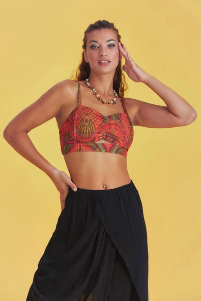 Desenli İnce Askılı Cut Out Detay Koton Bralet ürün görseli 1